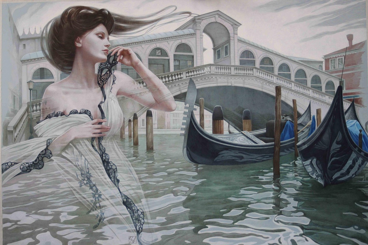 Воды Венеции-2 65,6х95,9 акварель, 2016 |  Waters of Venice - 2, watercolor